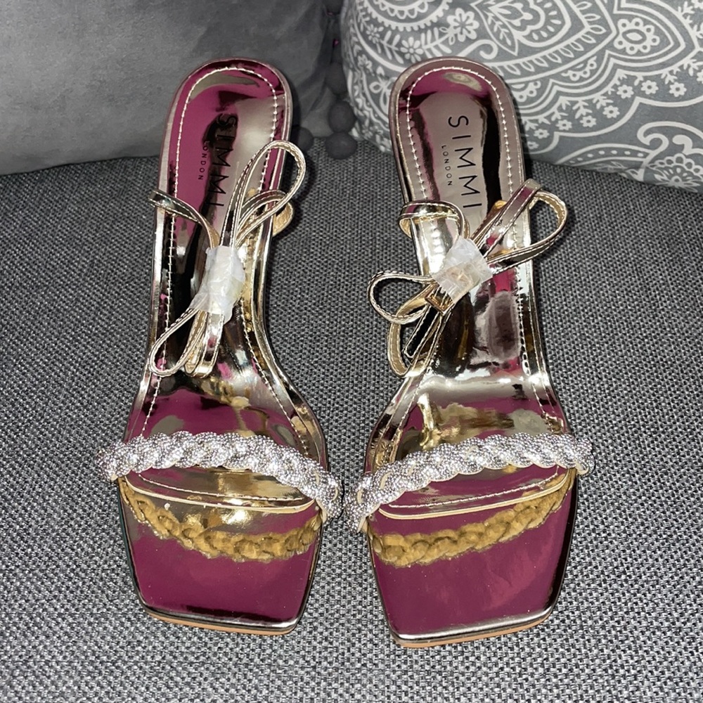 Halina Gold Metallic Diamanté Sandals - Picture 7 of 10